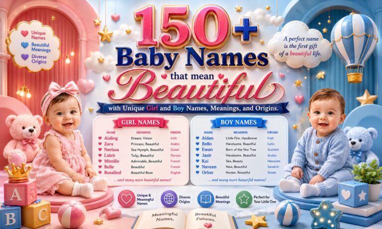 150+ baby names that mean beautiful, with unique girl and boy names, meanings, and origins.
