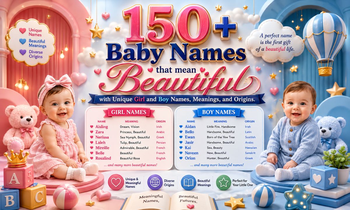 150+ baby names that mean beautiful, with unique girl and boy names, meanings, and origins.